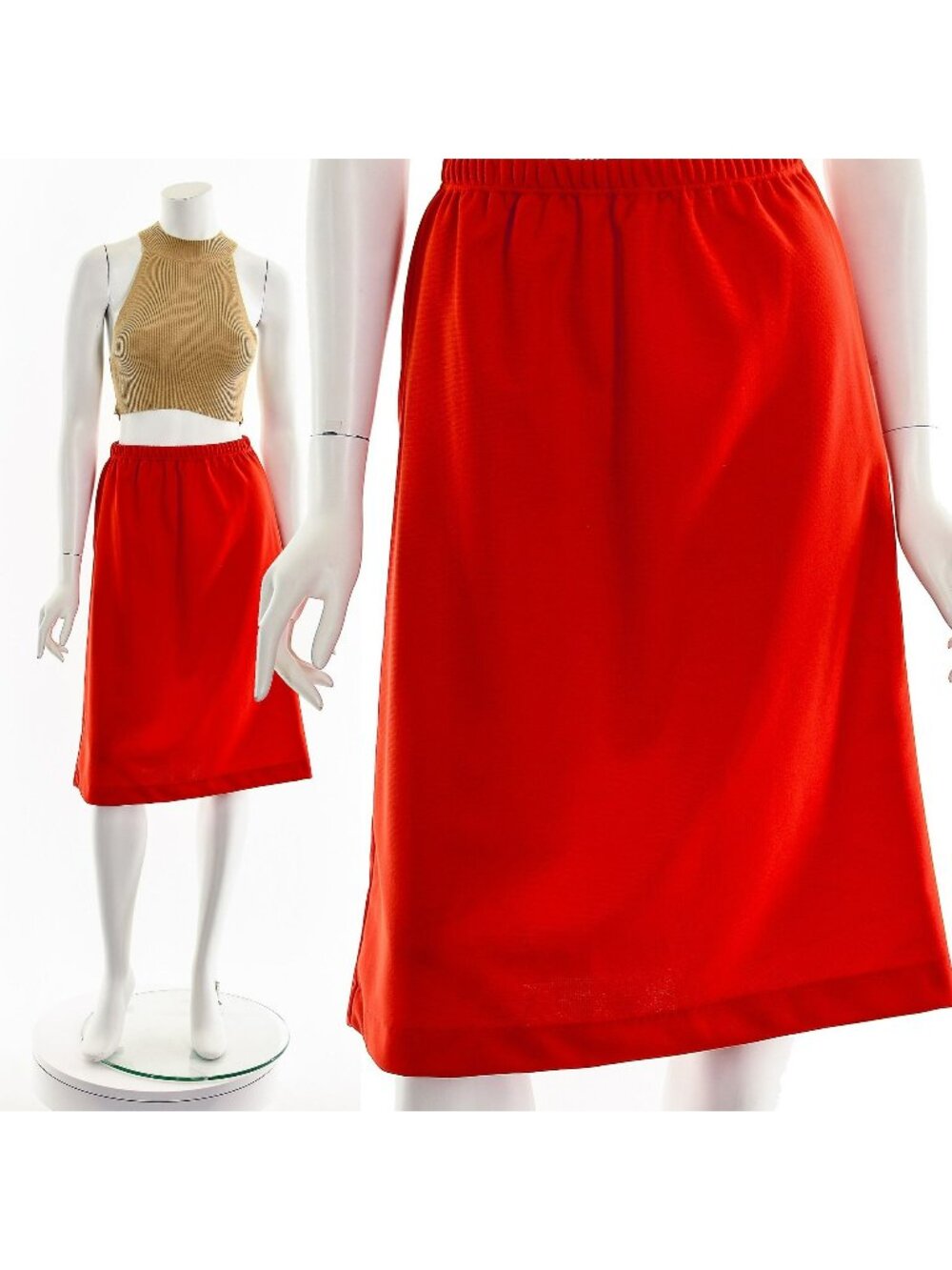 Bright Orange Elastic A-Line Skirt 60s
